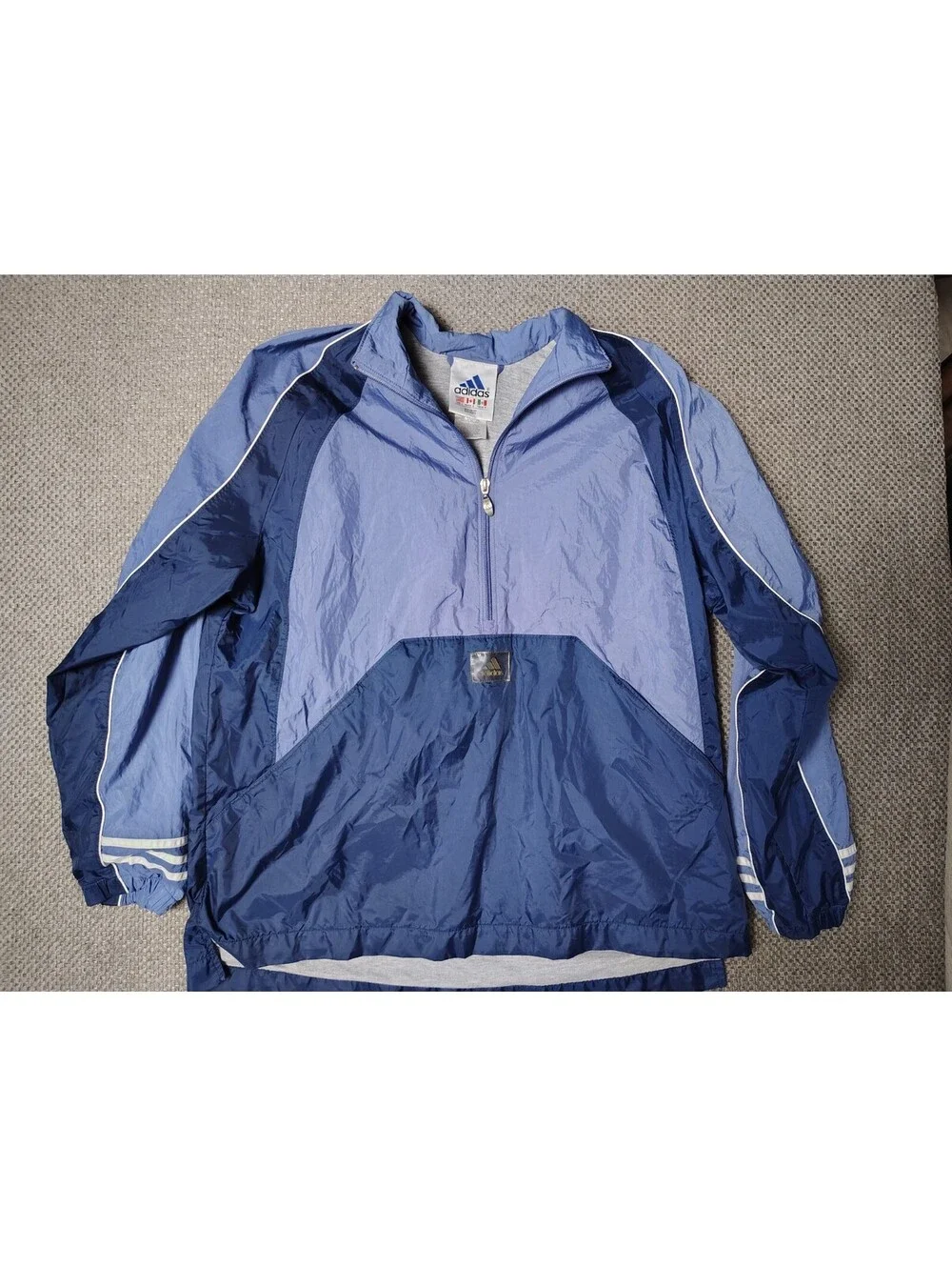 Vintage Adidas 1/4 Zip Windbreaker Jacket Blue Colorblock Piping Men's Size L